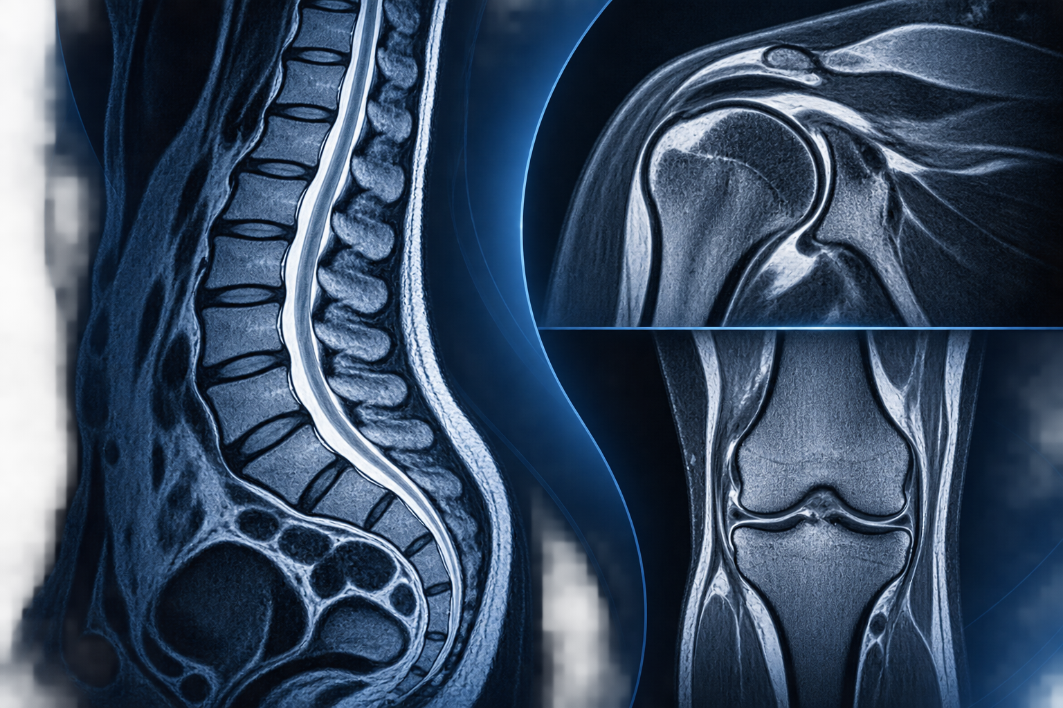 Imágenes de resonancia magnética de columna, hombro y rodilla